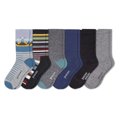 6 Pack - Men's Light-Weight Crew Pacas Socks