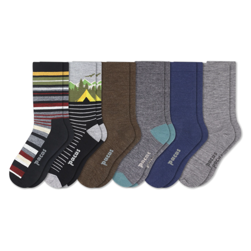 6 Pack - Men's Light-Weight Crew Pacas Socks